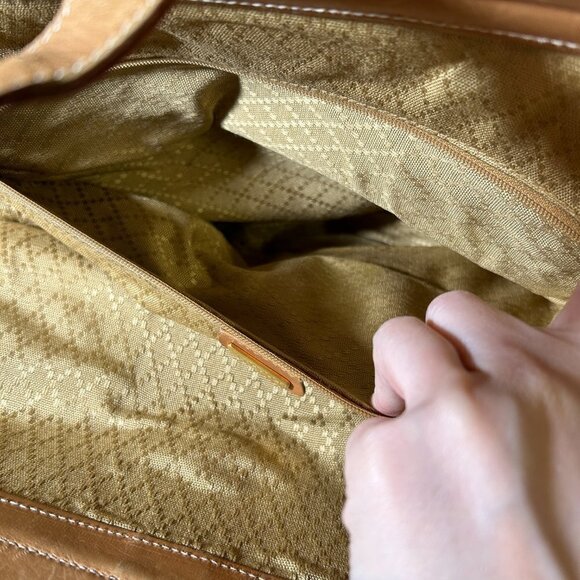 Gucci Authentic Vintage Light Tan Brown Leather Travel Weekender Duffle Hand Bag - Picture 11 of 17